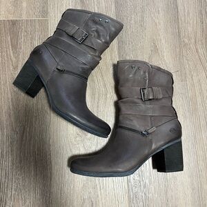 Unworn Josef Seibel Brown Leather High Heeled Boots with Buckle Straps 41
